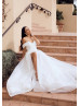 Off Shoulder White Organza High Split Classic Wedding Dress